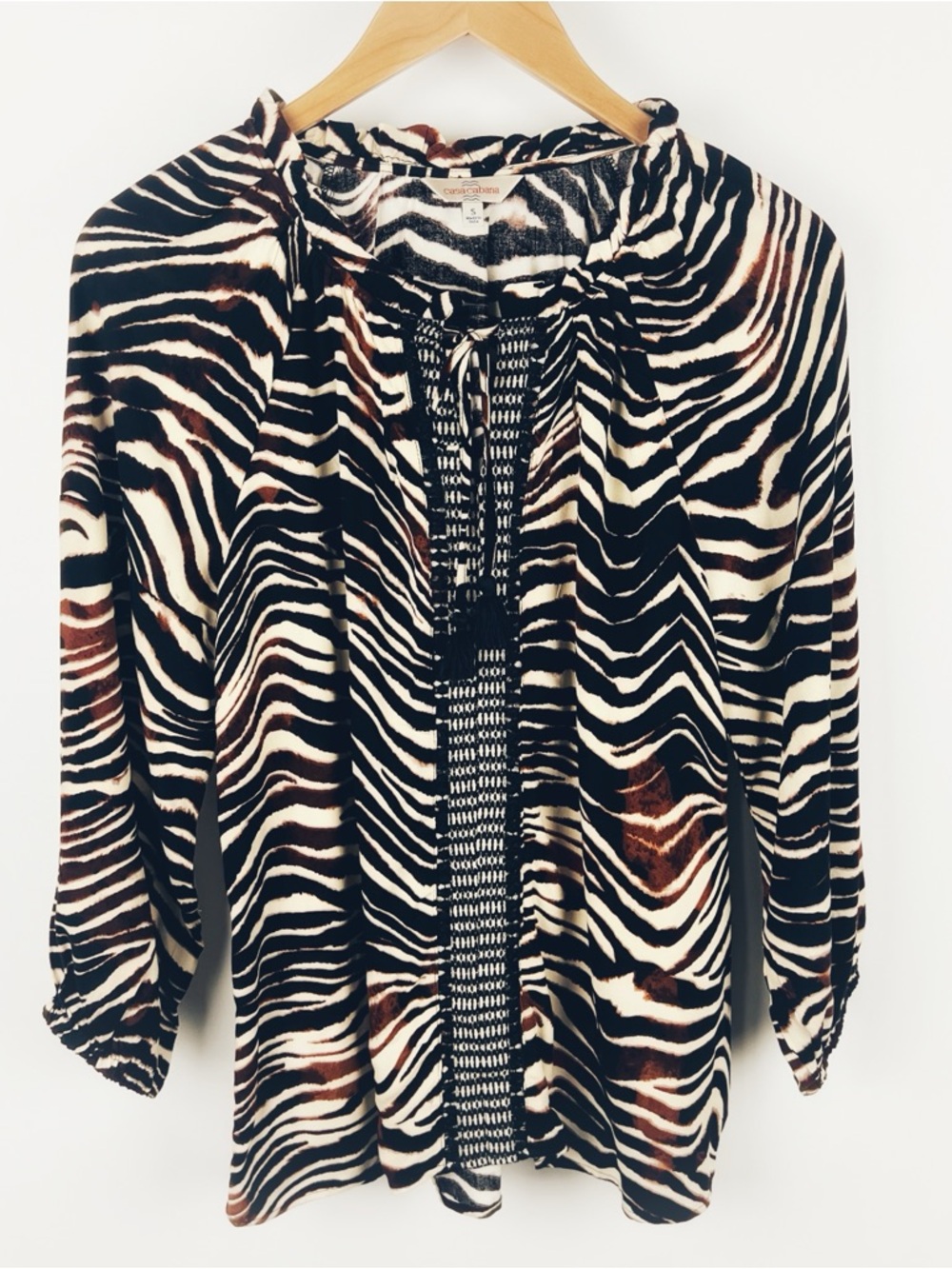 Casa Cabana Louisa Zebra Tobacco Beach Resort Tassel Tunic Black Brown 2023 S